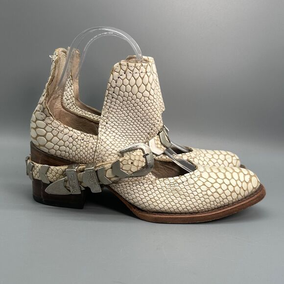 Freebird By Steven Tan Blade Womens 5 Reptile Snake Distressed Buckle Boot Shoe - Picture 1 of 11
